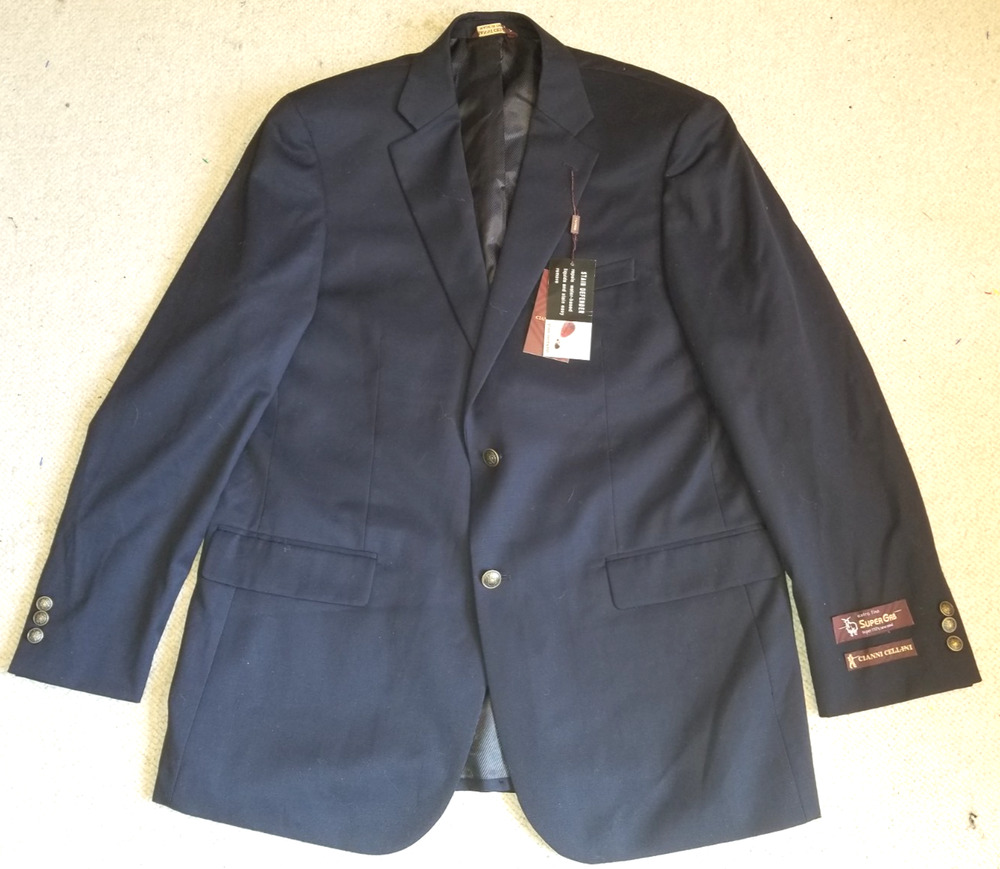 NWT Mens Blazer-CIANNI CELLINI-navy blue 100% wool lined 'Charles' 2-button-44L